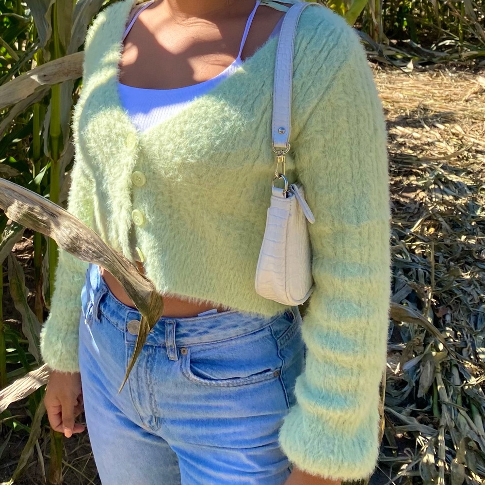 Pacsun fall sweater light green button up bell sleeve